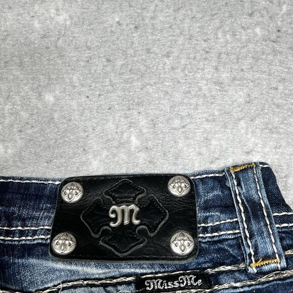 Miss Me Jeans Womens Size 28 Signature Rise Boot Dark Blue Wash Bejazzled - Picture 4 of 16